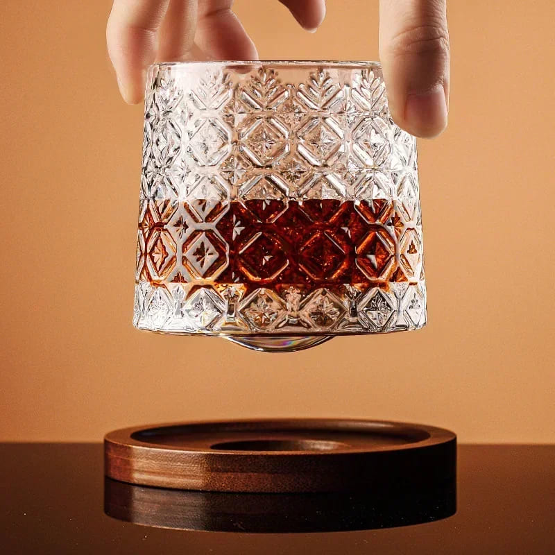 Copo de Whisky Cristal com Base Rotativo Bar em Casa - Kinten