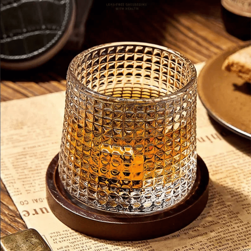 Copo de Whisky Cristal com Base Rotativo Bar em Casa - Kinten