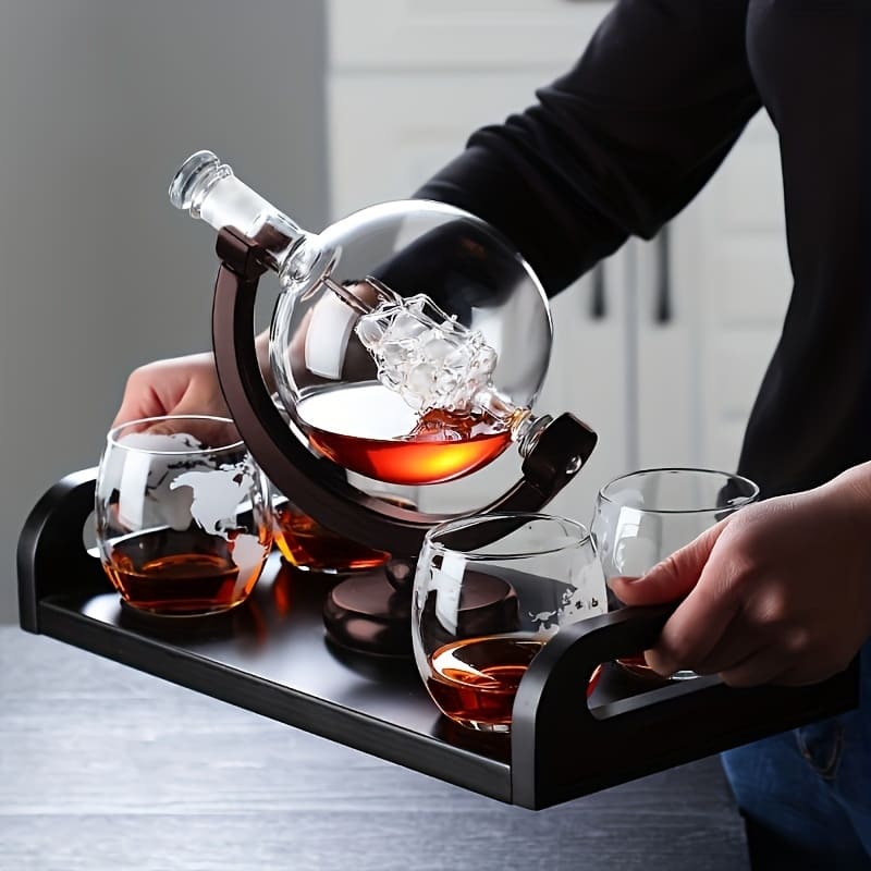 Decanter Whisky Globo Conjunto Recipiente de Vidro - Kinten