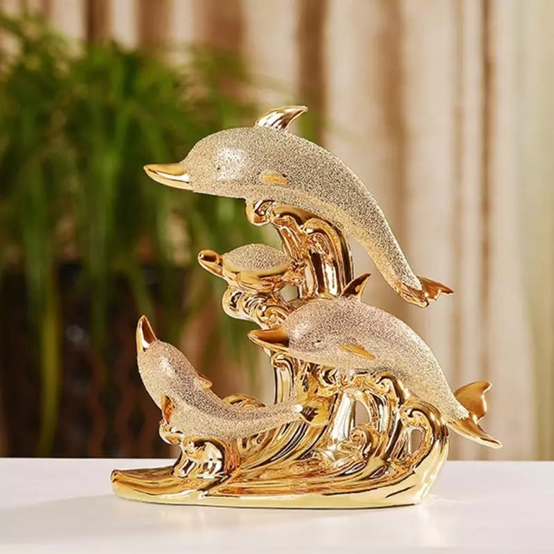 Decoração de Mesa de Luxo Cerâmica Estátua de Golfinhos - Kinten