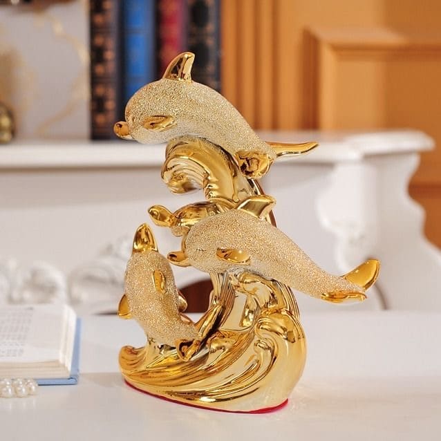 Decoração de Mesa de Luxo Cerâmica Estátua de Golfinhos - Kinten