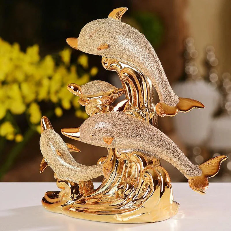 Decoração de Mesa de Luxo Cerâmica Estátua de Golfinhos - Kinten