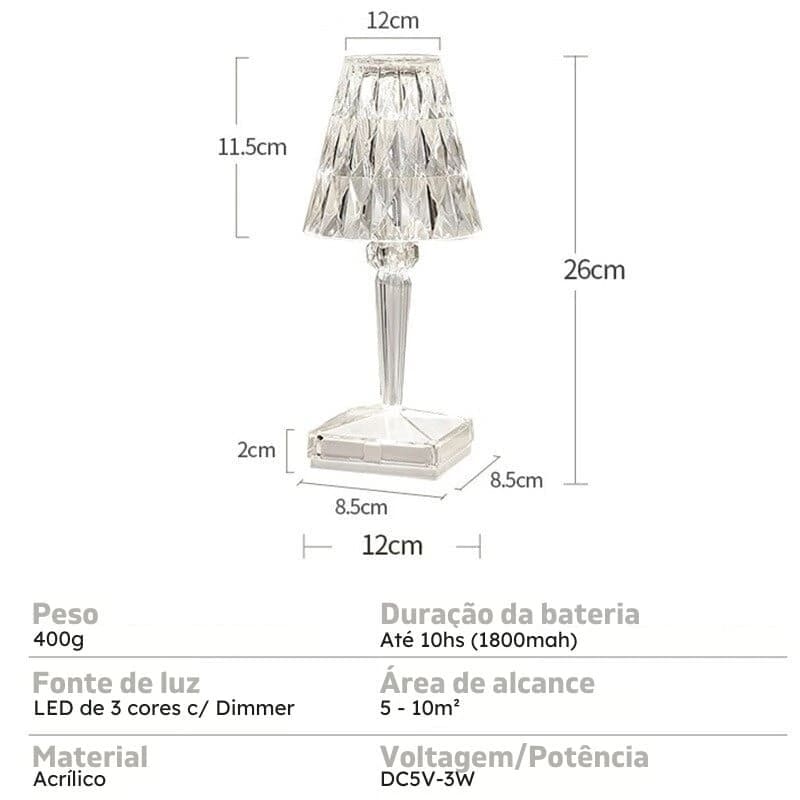 Luminária de Mesa LED Diamante USB 3 em 1 Sem Fio - Kinten