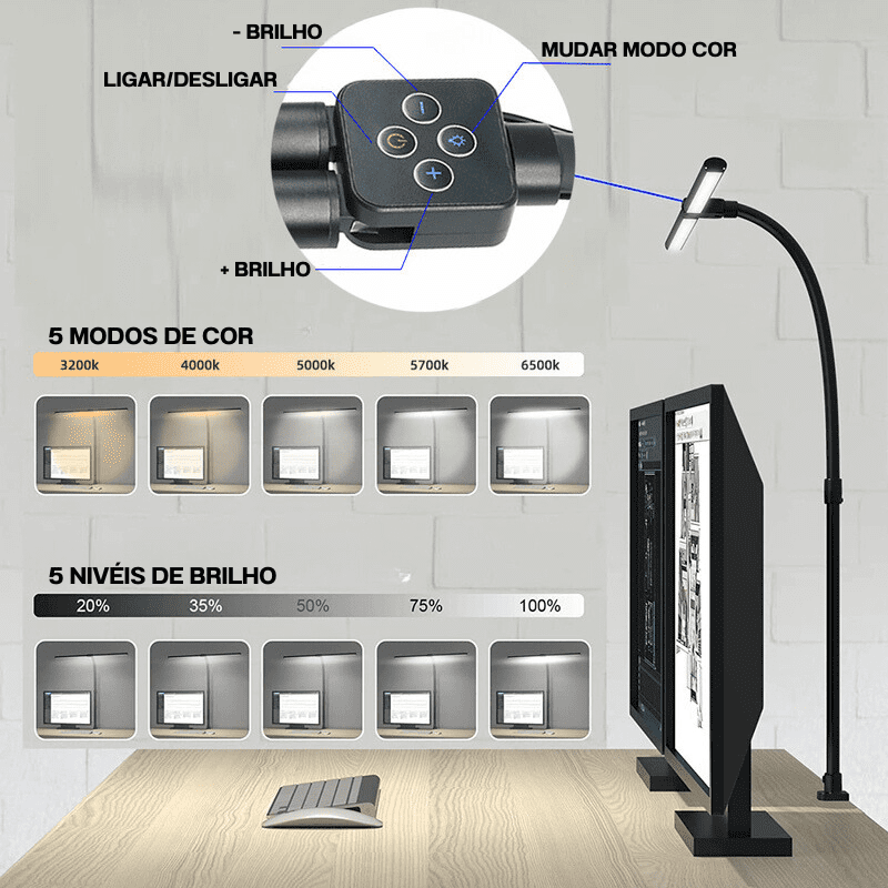 Luminária de Mesa LED Escritório Flexível Alumínio - Kinten