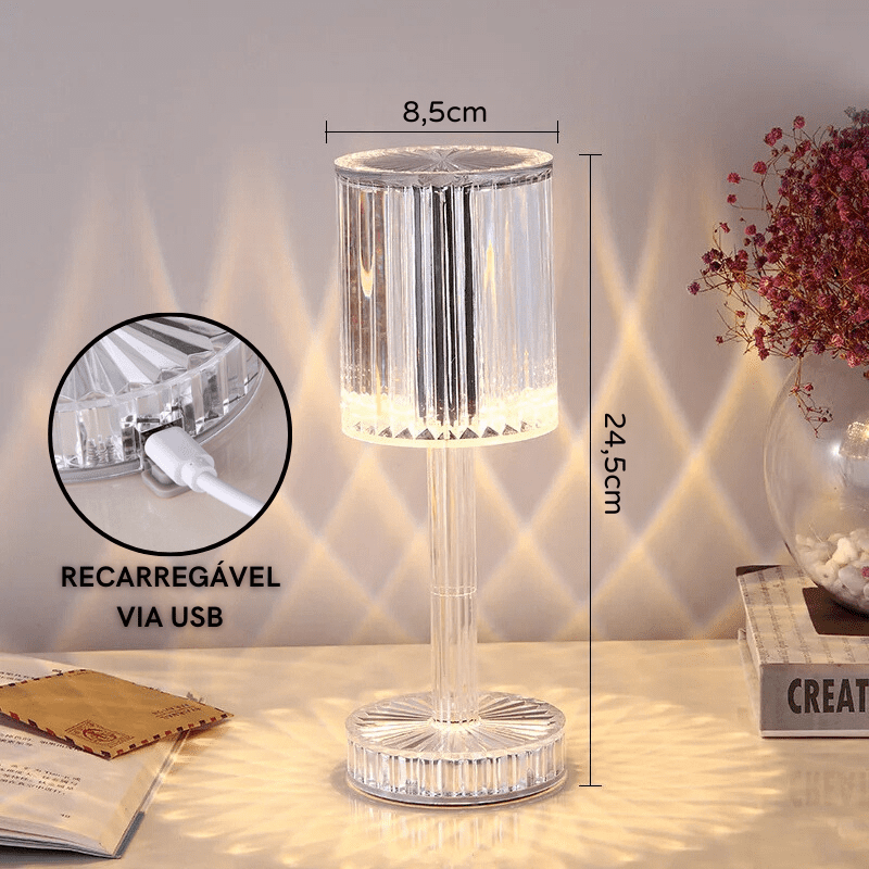 Luminária de Mesa LED Recarregável Sem Fio Cristal - Kinten