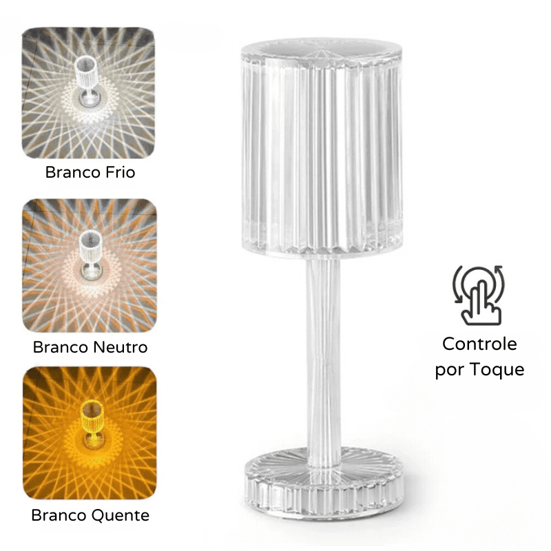 Luminária de Mesa LED Recarregável Sem Fio Cristal - Kinten