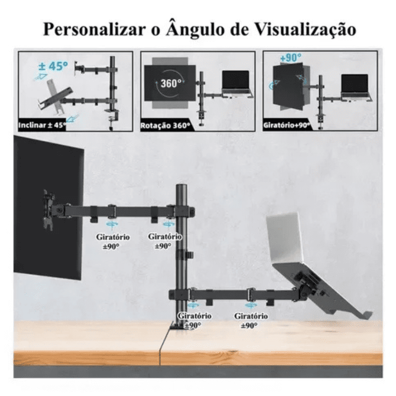 Suporte Monitor e Notebook Articulado para Mesa - Kinten