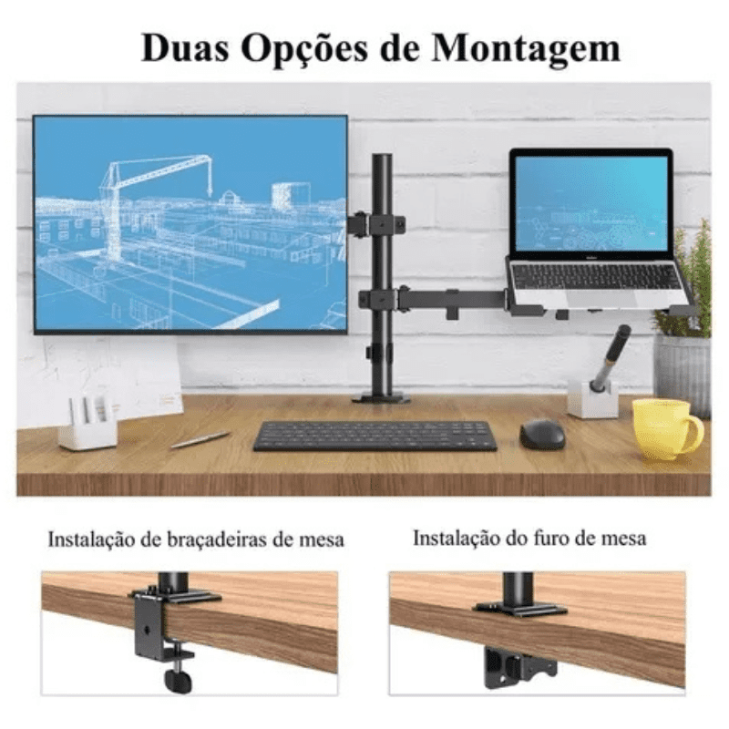 Suporte Monitor e Notebook Articulado para Mesa - Kinten