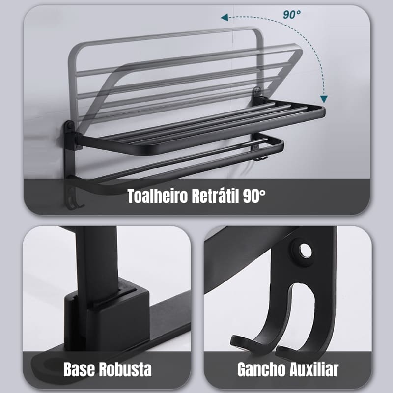 Toalheiro Duplo Retrátil Porta Toalha de Banho Alumínio - Kinten