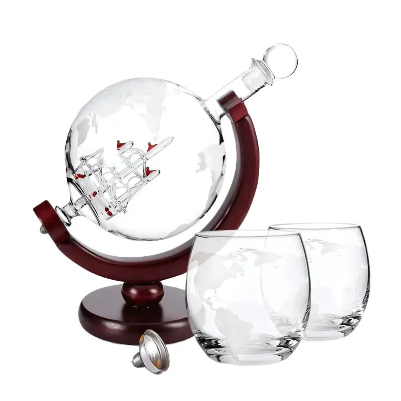 Decanter Whisky Cristal Globo Conjunto com Copos - Kinten