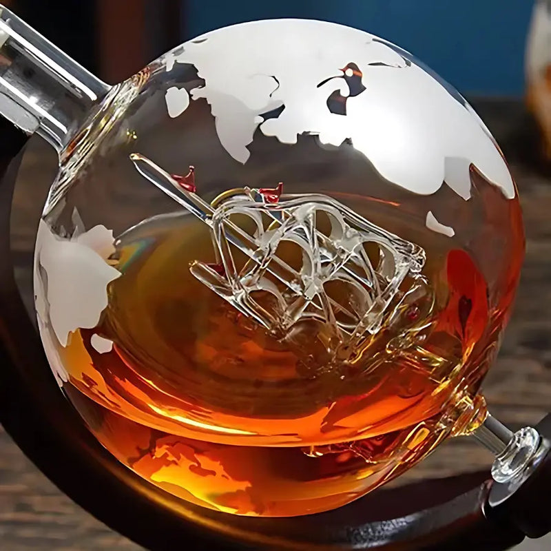 Decanter Whisky Cristal Globo Conjunto com Copos - Kinten