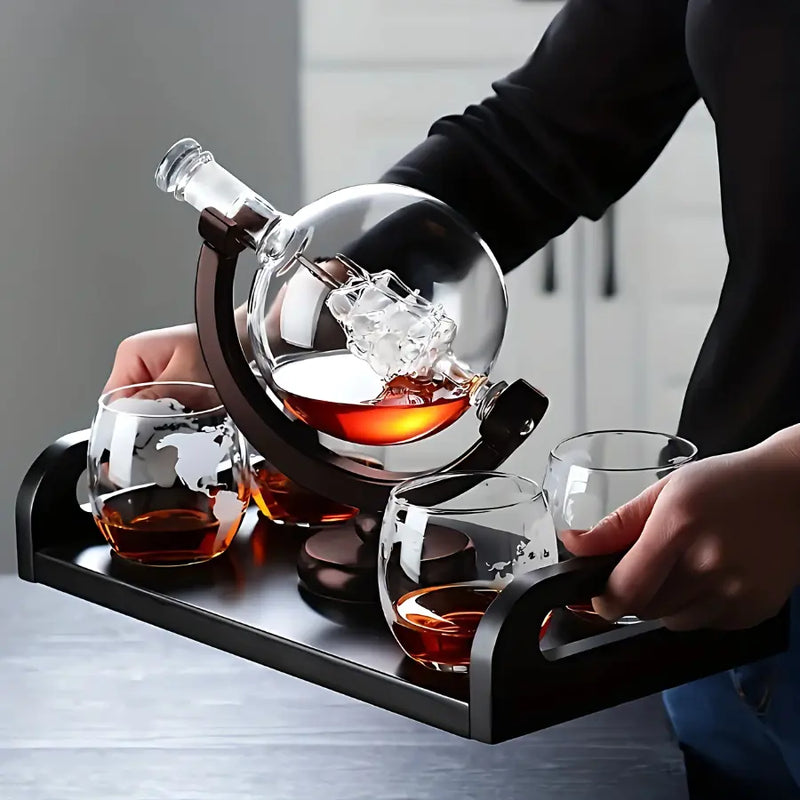 Decanter Whisky Cristal Globo Conjunto com Copos - Kinten