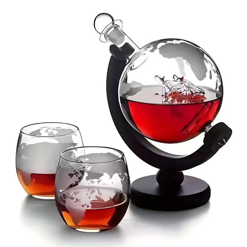 Decanter Whisky Cristal Globo Conjunto com Copos - Kinten