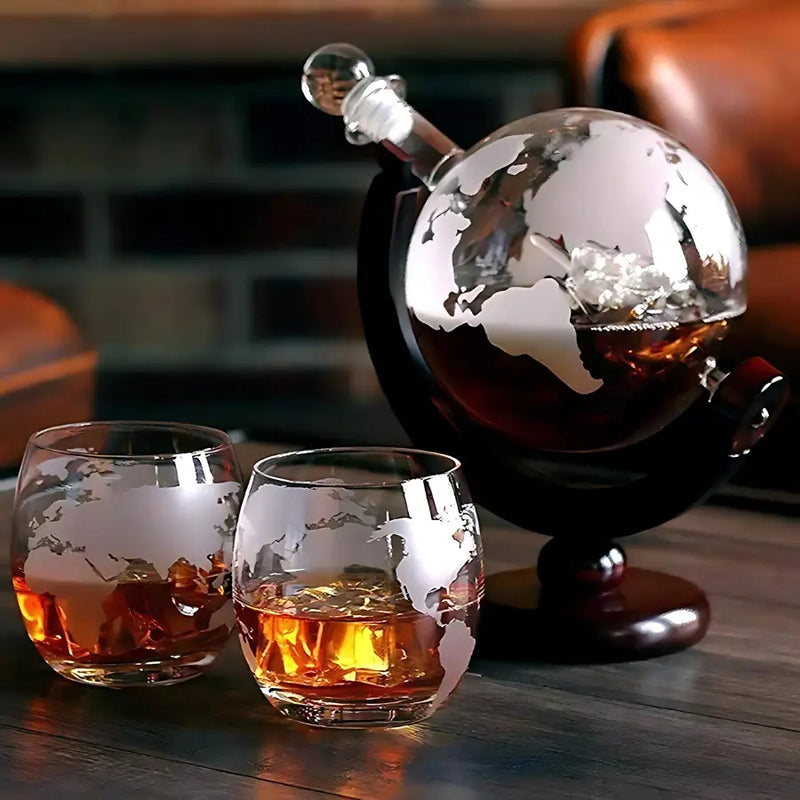 Decanter Whisky Cristal Globo Conjunto com Copos - Kinten