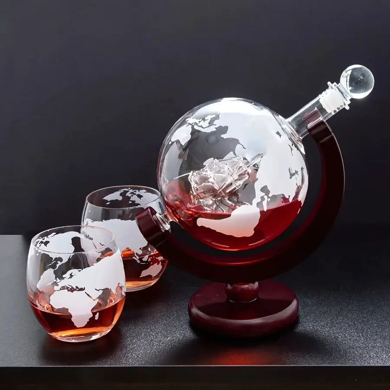 Decanter Whisky Cristal Globo Conjunto com Copos - Kinten